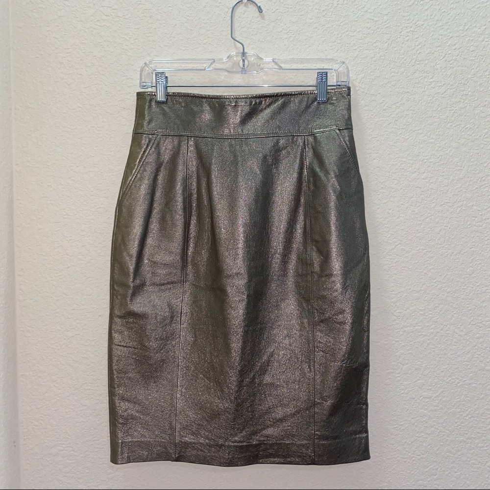 Vintage Spiegel Gold Leather Midi Pencil Size 8